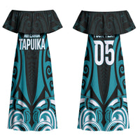 Custom Aotearoa Tapuika Couples Matching Off Shoulder Maxi Dress and Long Sleeve Button Shirt New Zealand Traditional Maori Pattern DT05 - Polynesian Pride