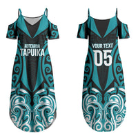 Custom Aotearoa Tapuika Couples Matching Summer Maxi Dress and Long Sleeve Button Shirt New Zealand Traditional Maori Pattern DT05 - Polynesian Pride