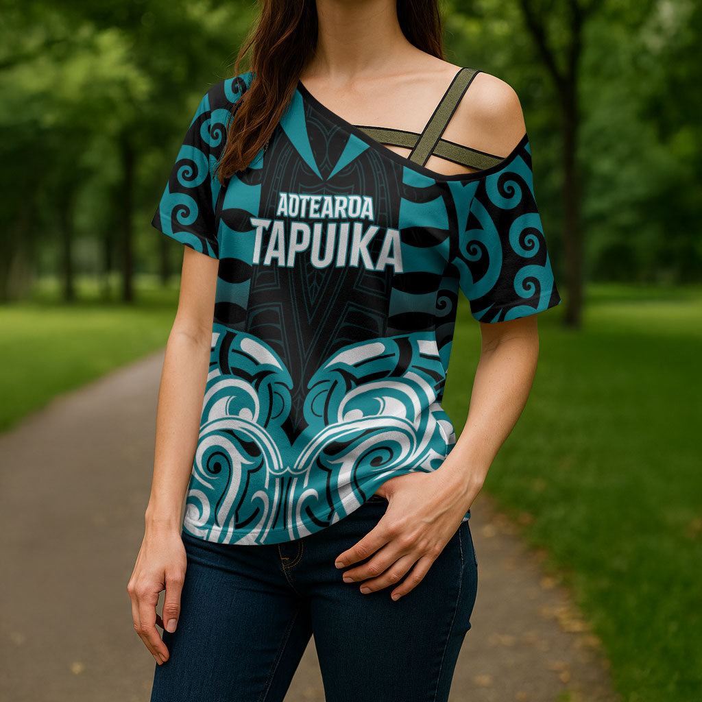 Custom Aotearoa Tapuika Cross Shoulder Shirt New Zealand Traditional Maori Pattern DT05 - Polynesian Pride