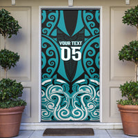 Custom Aotearoa Tapuika Door Cover New Zealand Traditional Maori Pattern DT05 Teal - Polynesian Pride