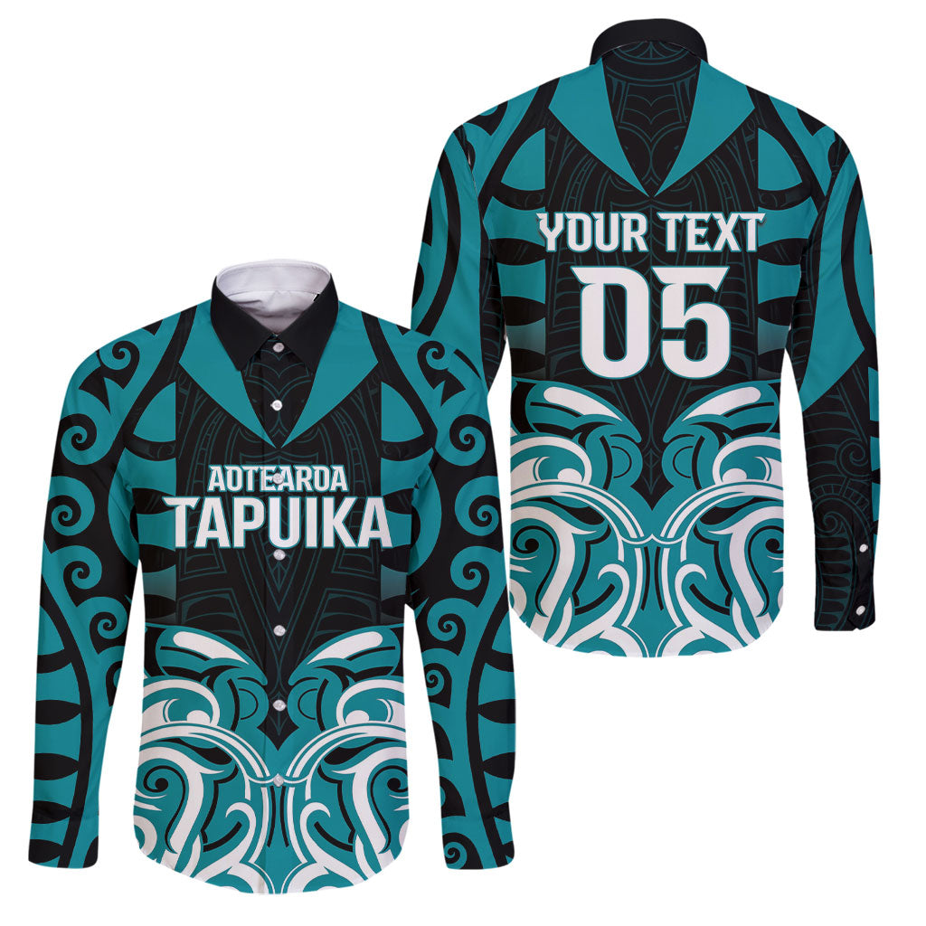 Custom Aotearoa Tapuika Family Matching Off The Shoulder Long Sleeve Dress and Hawaiian Shirt New Zealand Traditional Maori Pattern DT05 Dad's Shirt - Long Sleeve Teal - Polynesian Pride
