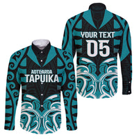 Custom Aotearoa Tapuika Family Matching Off The Shoulder Long Sleeve Dress and Hawaiian Shirt New Zealand Traditional Maori Pattern DT05 Dad's Shirt - Long Sleeve Teal - Polynesian Pride