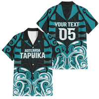 Custom Aotearoa Tapuika Family Matching Puletasi and Hawaiian Shirt New Zealand Traditional Maori Pattern DT05 Dad's Shirt - Short Sleeve Teal - Polynesian Pride