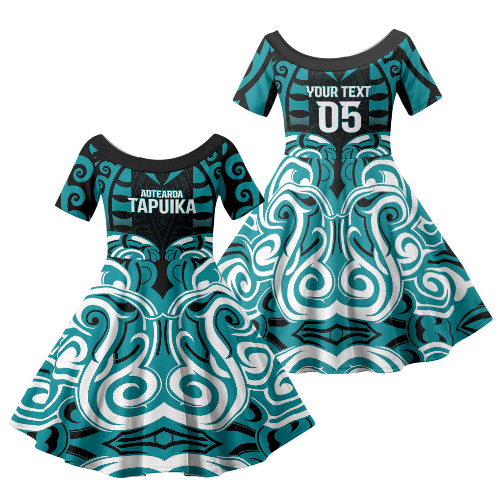 Custom Aotearoa Tapuika Family Matching Puletasi and Hawaiian Shirt New Zealand Traditional Maori Pattern DT05 Daughter's Dress Teal - Polynesian Pride