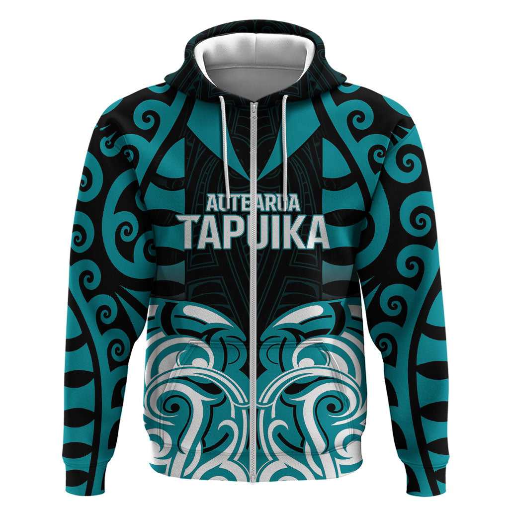 Custom Aotearoa Tapuika Hoodie New Zealand Traditional Maori Pattern DT05 Zip Hoodie Teal - Polynesian Pride