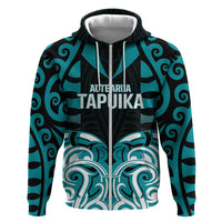 Custom Aotearoa Tapuika Hoodie New Zealand Traditional Maori Pattern DT05 Zip Hoodie Teal - Polynesian Pride