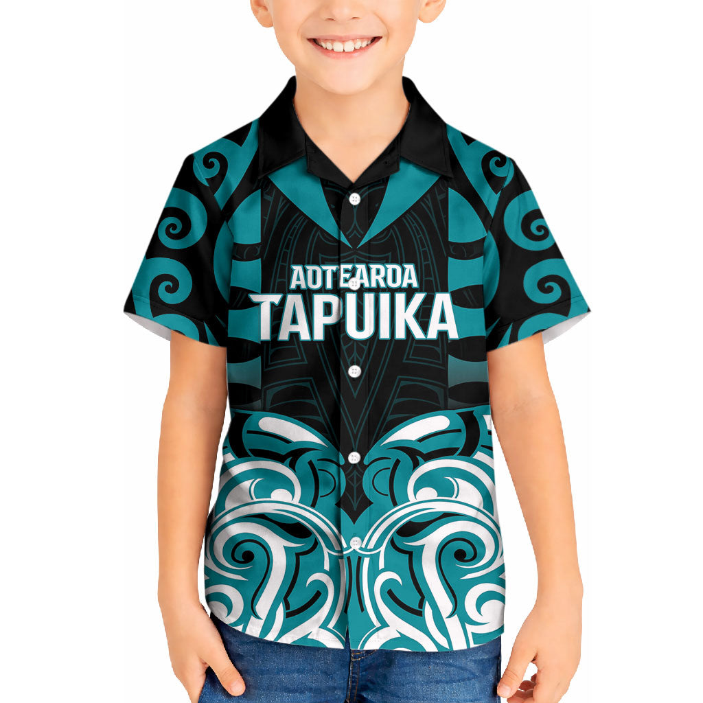 Custom Aotearoa Tapuika Kid Hawaiian Shirt New Zealand Traditional Maori Pattern DT05 Kid Teal - Polynesian Pride