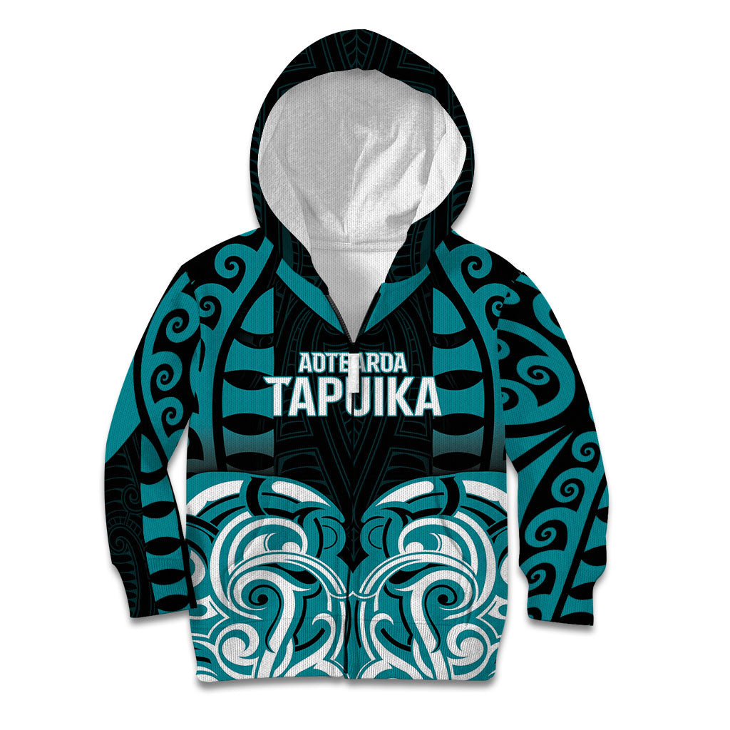 Custom Aotearoa Tapuika Kid Hoodie New Zealand Traditional Maori Pattern DT05 Zip Hoodie Teal - Polynesian Pride