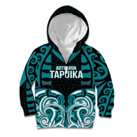 Custom Aotearoa Tapuika Kid Hoodie New Zealand Traditional Maori Pattern DT05 Zip Hoodie Teal - Polynesian Pride