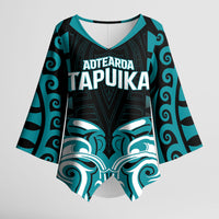 Custom Aotearoa Tapuika Kimono Sleeve Blouse New Zealand Traditional Maori Pattern DT05 Female Teal - Polynesian Pride