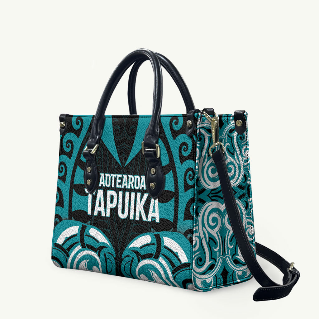 Aotearoa Tapuika Leather Bag New Zealand Traditional Maori Pattern DT05 Teal - Polynesian Pride