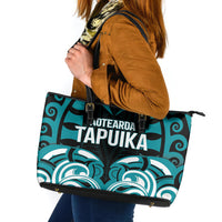 Aotearoa Tapuika Leather Tote Bag New Zealand Traditional Maori Pattern DT05 Teal - Polynesian Pride
