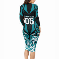 Custom Aotearoa Tapuika Long Sleeve Bodycon Dress New Zealand Traditional Maori Pattern DT05 - Polynesian Pride