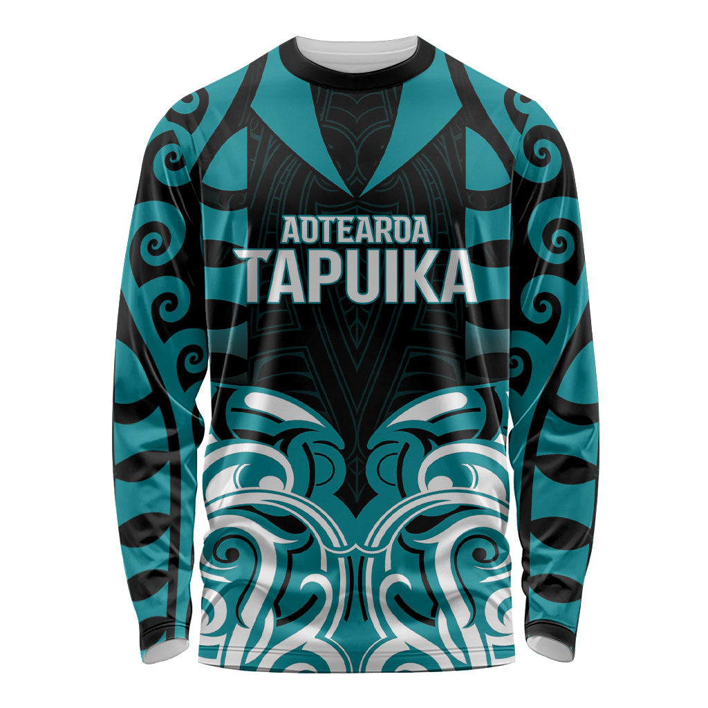 Custom Aotearoa Tapuika Long Sleeve Shirt New Zealand Traditional Maori Pattern DT05 Unisex Teal - Polynesian Pride