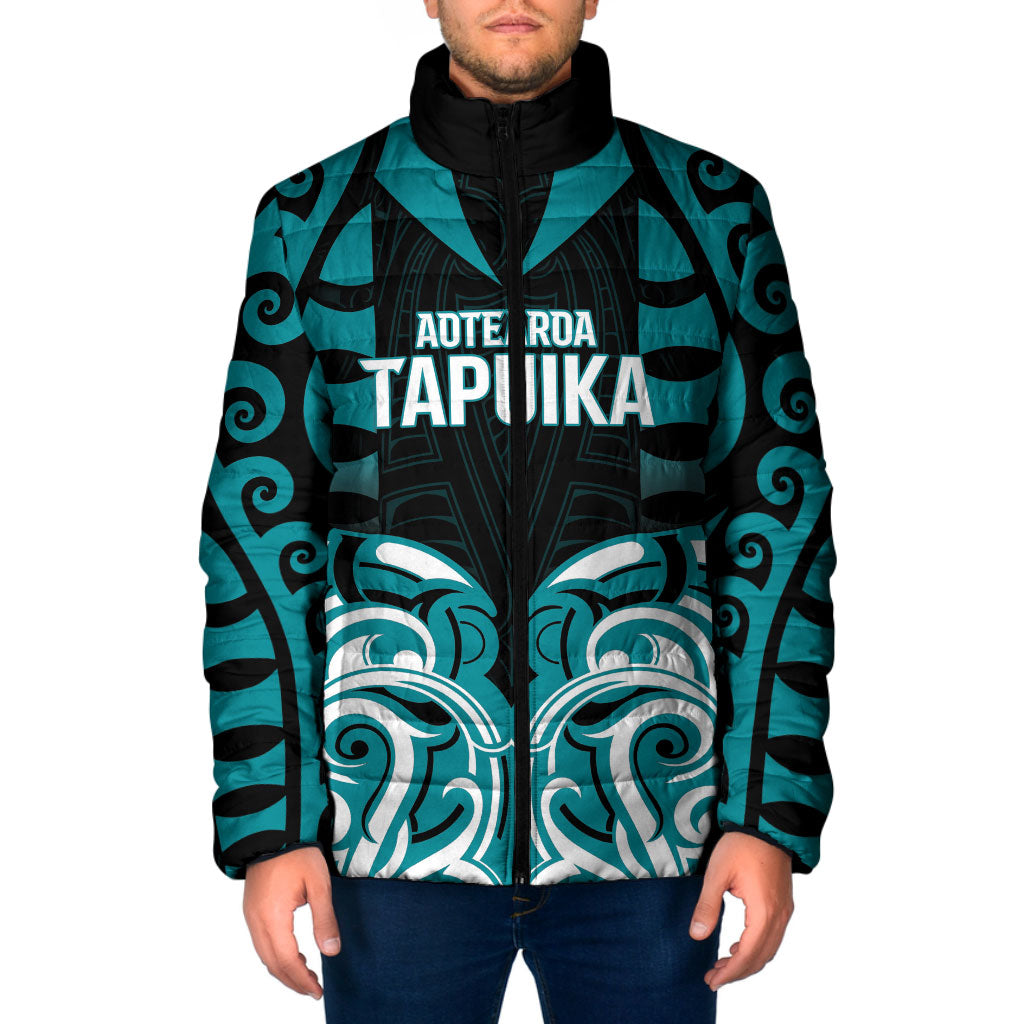 Custom Aotearoa Tapuika Padded Jacket New Zealand Traditional Maori Pattern DT05 Men Teal - Polynesian Pride