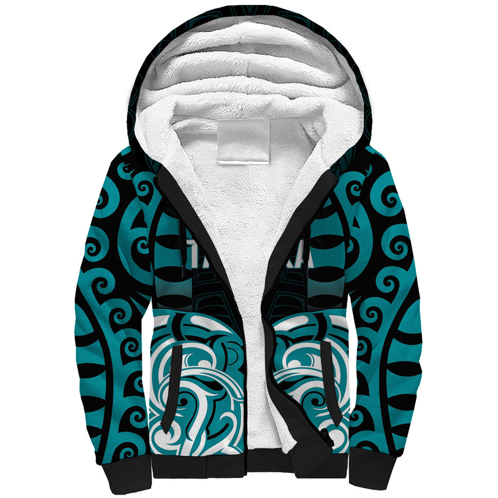 Custom Aotearoa Tapuika Sherpa Hoodie New Zealand Traditional Maori Pattern DT05 Unisex Teal - Polynesian Pride