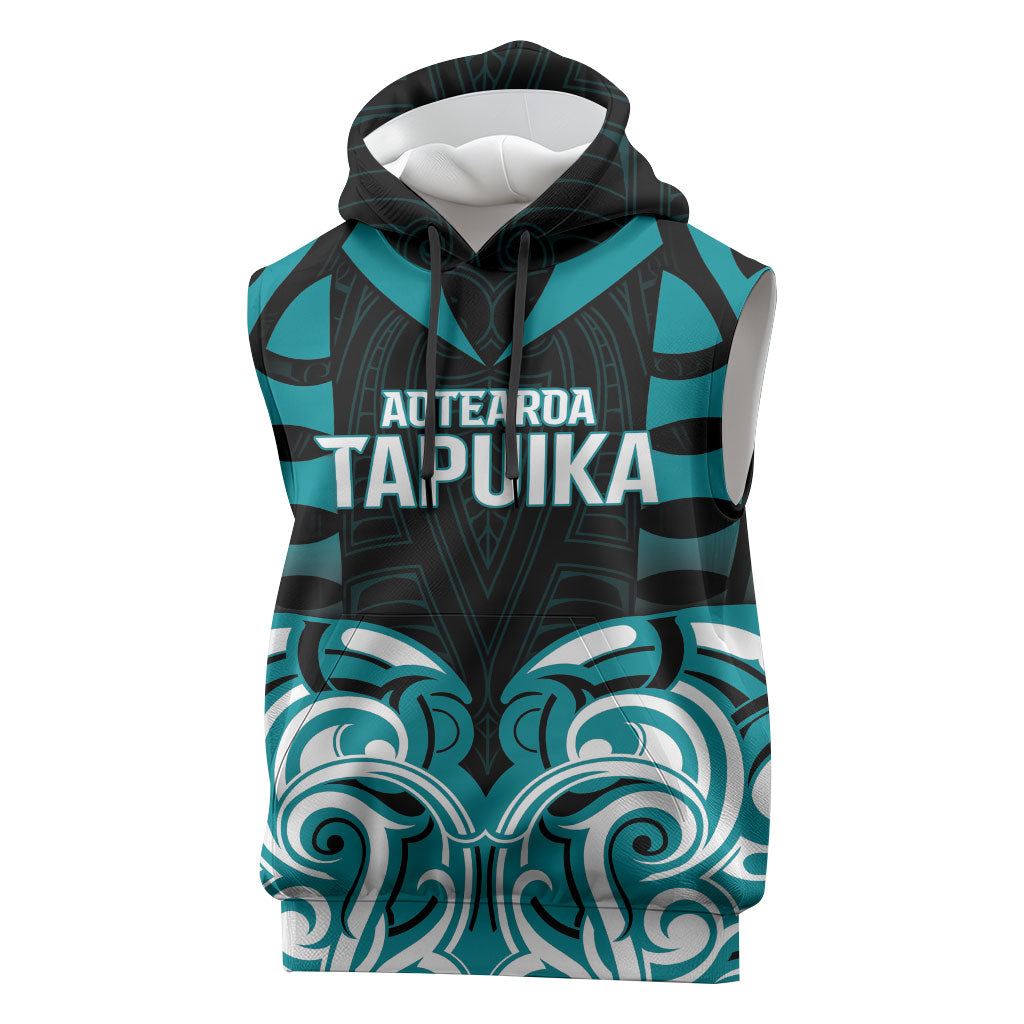 Custom Aotearoa Tapuika Sleeveless Hoodie New Zealand Traditional Maori Pattern DT05 Teal - Polynesian Pride