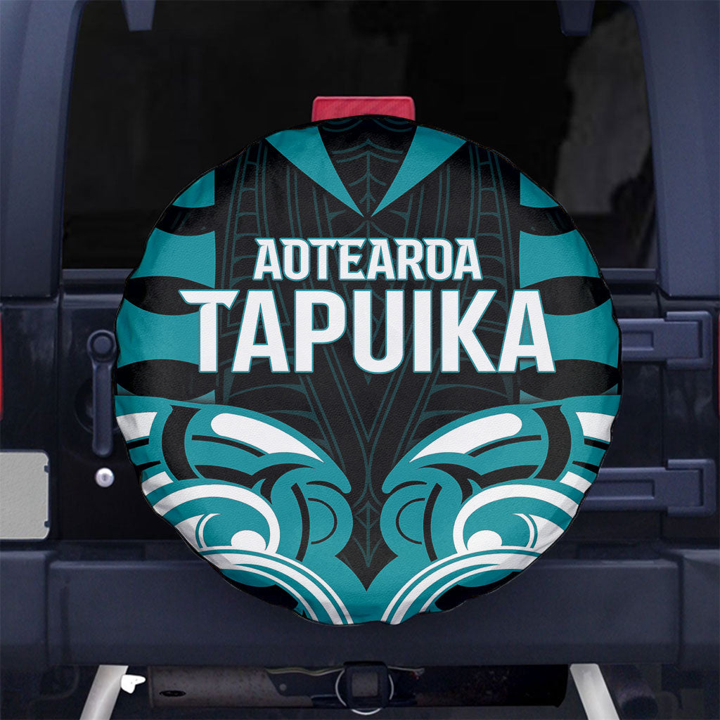 Aotearoa Tapuika Spare Tire Cover New Zealand Traditional Maori Pattern DT05 No hole Teal - Polynesian Pride