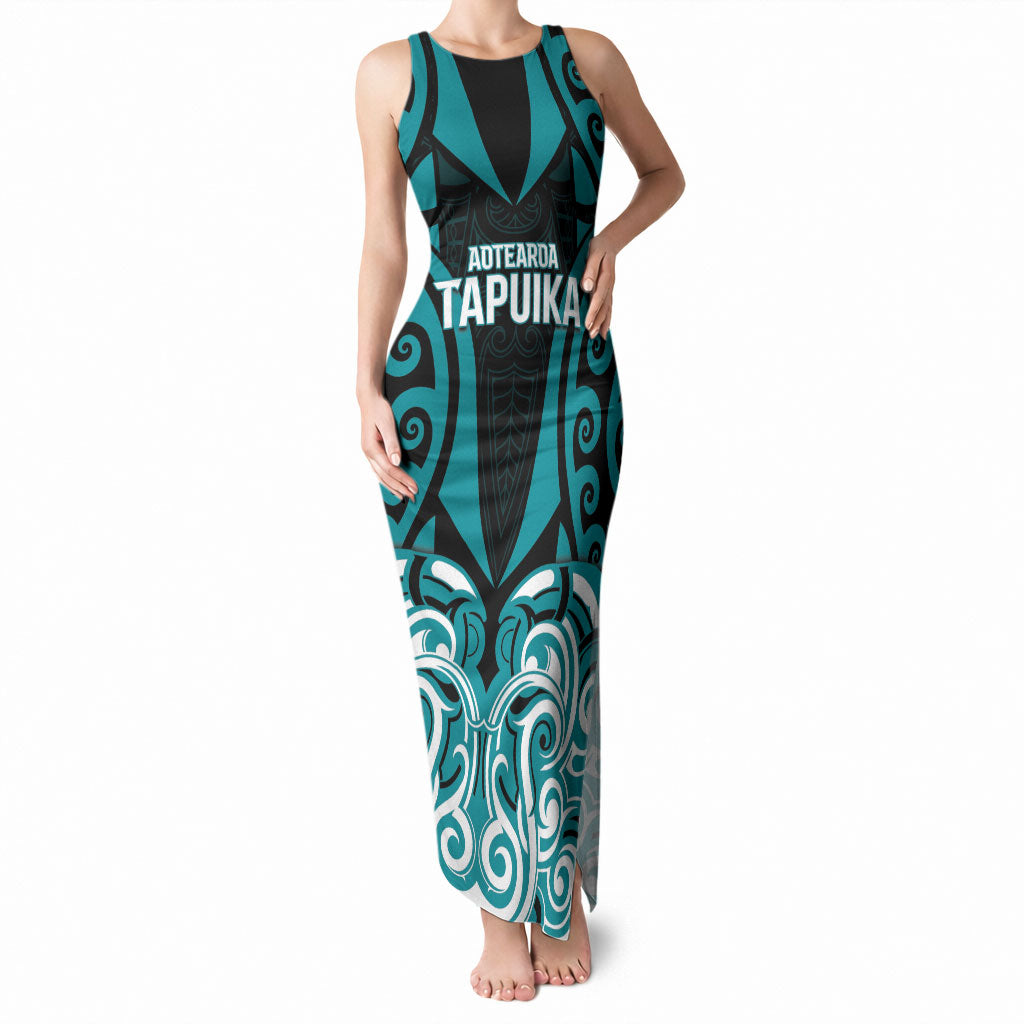 Custom Aotearoa Tapuika Tank Maxi Dress New Zealand Traditional Maori Pattern DT05 Women Teal - Polynesian Pride