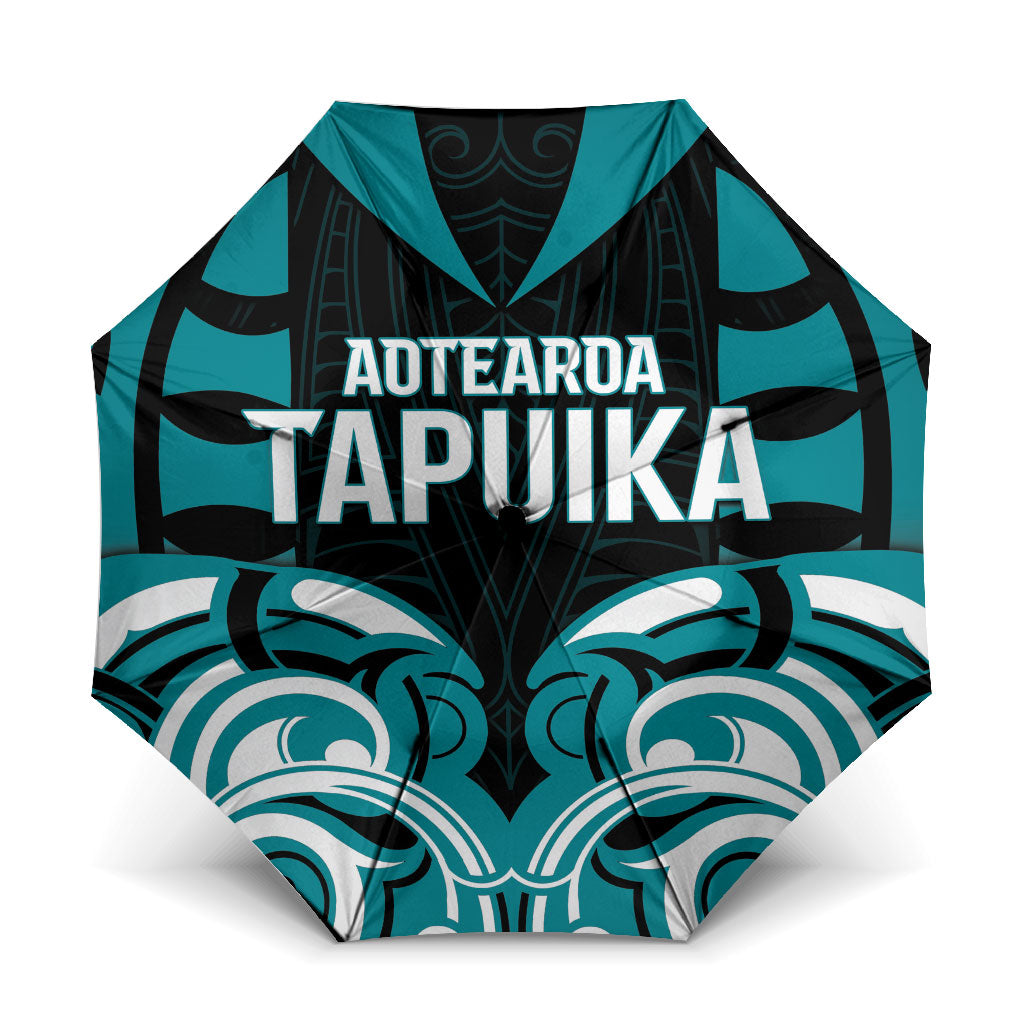 Aotearoa Tapuika Umbrella New Zealand Traditional Maori Pattern DT05 One Size Folded 11.42 inch Opened Diameter 37.4 inch Teal - Polynesian Pride