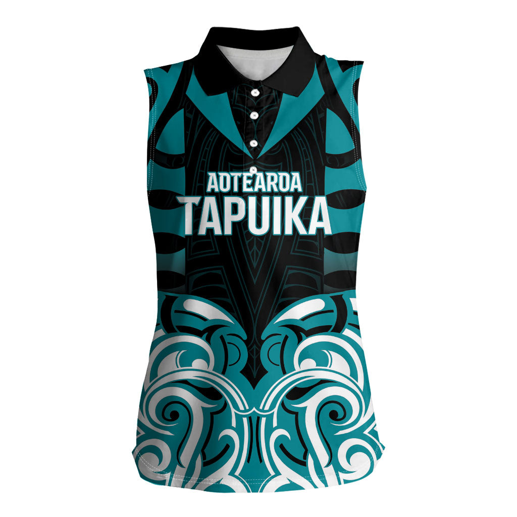 Custom Aotearoa Tapuika Women Sleeveless Polo Shirt New Zealand Traditional Maori Pattern DT05 Female Teal - Polynesian Pride
