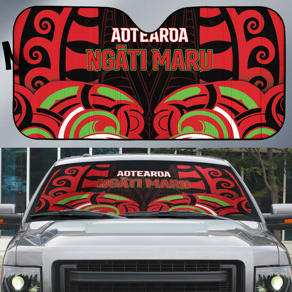 Aotearoa Ngati Maru Auto Sun Shade New Zealand Traditional Maori Pattern DT05 Red - Polynesian Pride