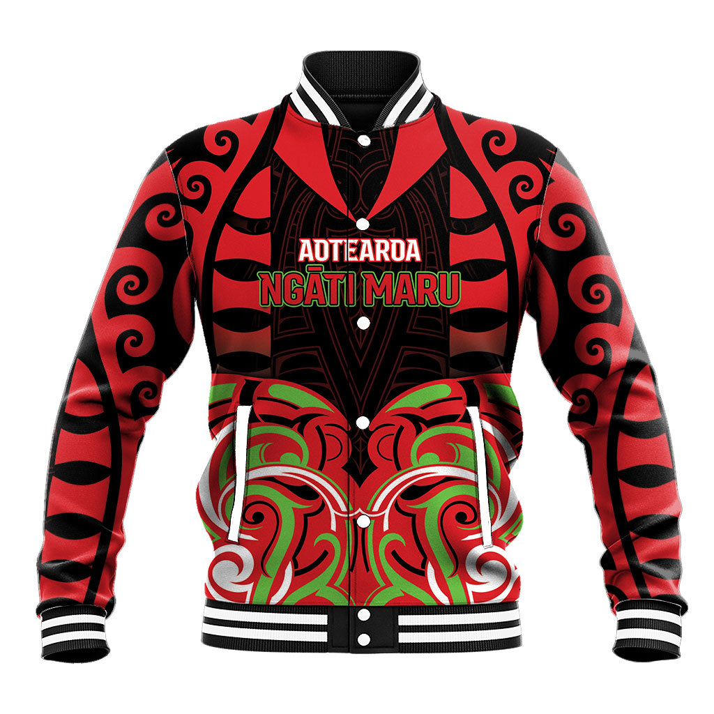 Custom Aotearoa Ngati Maru Baseball Jacket New Zealand Traditional Maori Pattern DT05 Unisex Red - Polynesian Pride