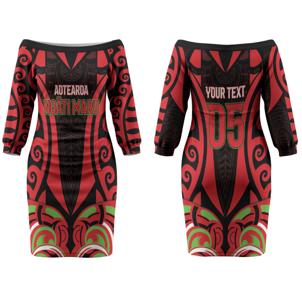 Custom Aotearoa Ngati Maru Couples Matching Off The Shoulder Long Sleeve Dress and Long Sleeve Button Shirt New Zealand Traditional Maori Pattern DT05 - Polynesian Pride