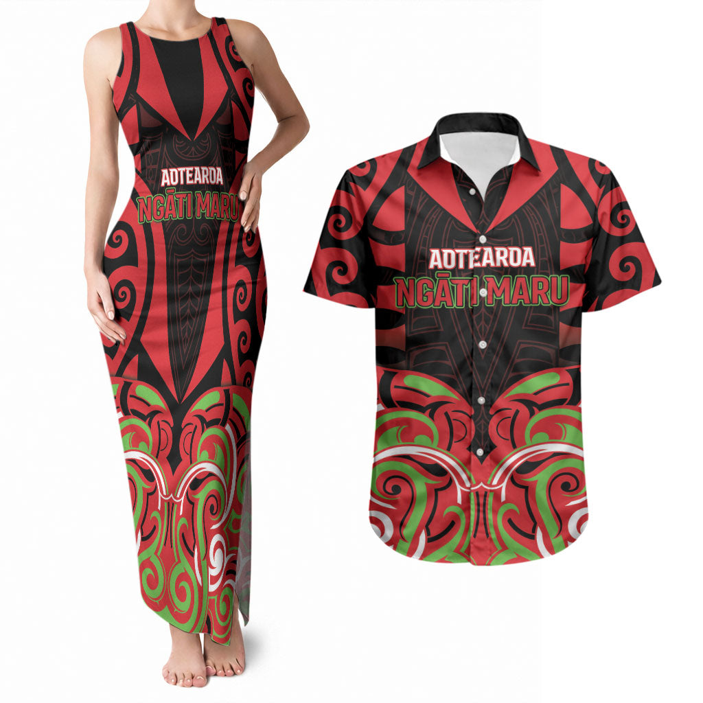 Custom Aotearoa Ngati Maru Couples Matching Tank Maxi Dress and Hawaiian Shirt New Zealand Traditional Maori Pattern DT05 Red - Polynesian Pride