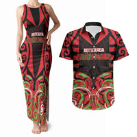 Custom Aotearoa Ngati Maru Couples Matching Tank Maxi Dress and Hawaiian Shirt New Zealand Traditional Maori Pattern DT05 Red - Polynesian Pride
