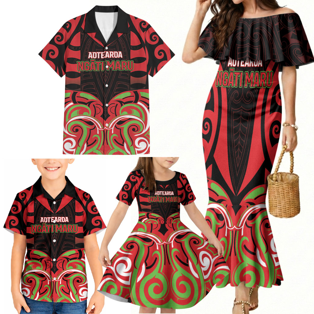 Custom Aotearoa Ngati Maru Family Matching Mermaid Dress and Hawaiian Shirt New Zealand Traditional Maori Pattern DT05 - Polynesian Pride