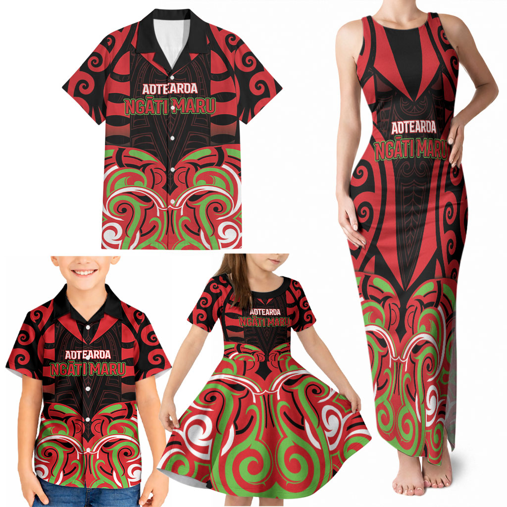 Custom Aotearoa Ngati Maru Family Matching Tank Maxi Dress and Hawaiian Shirt New Zealand Traditional Maori Pattern DT05 - Polynesian Pride