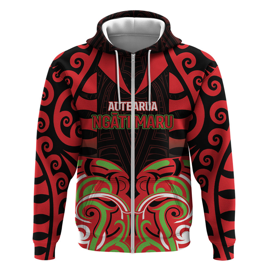 Custom Aotearoa Ngati Maru Hoodie New Zealand Traditional Maori Pattern DT05 Zip Hoodie Red - Polynesian Pride
