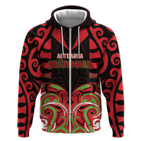 Custom Aotearoa Ngati Maru Hoodie New Zealand Traditional Maori Pattern DT05 Zip Hoodie Red - Polynesian Pride