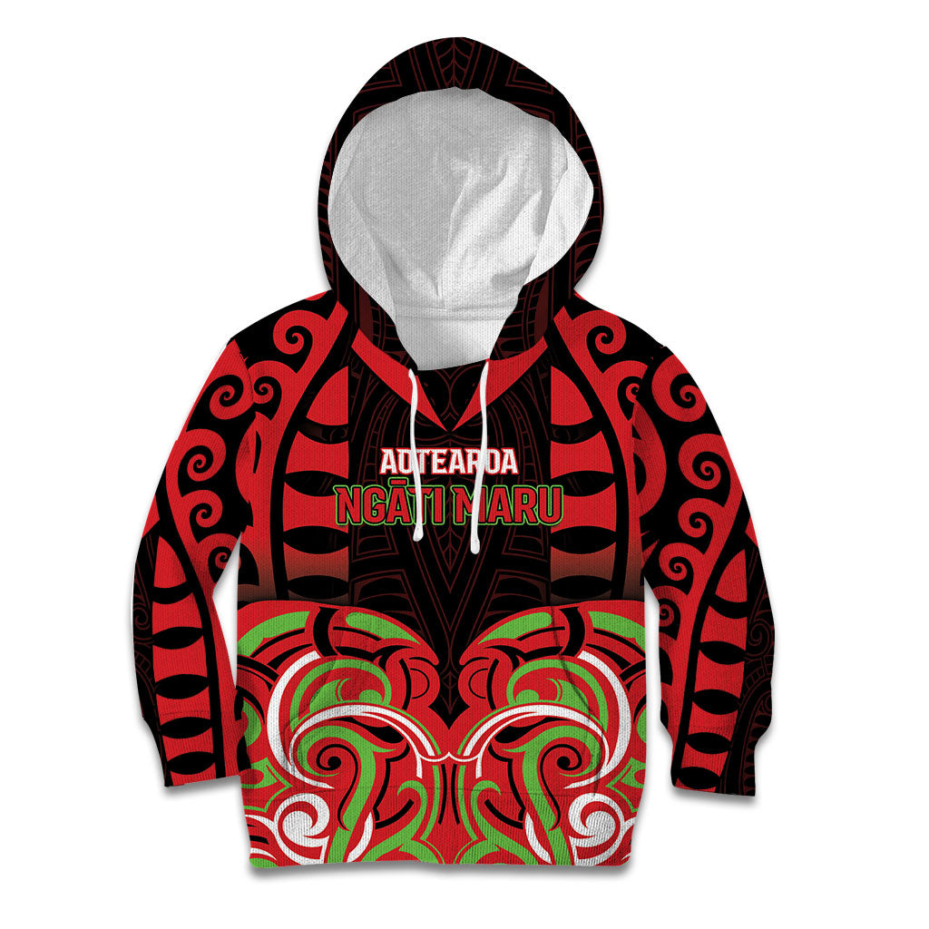 Custom Aotearoa Ngati Maru Kid Hoodie New Zealand Traditional Maori Pattern DT05 Hoodie Red - Polynesian Pride