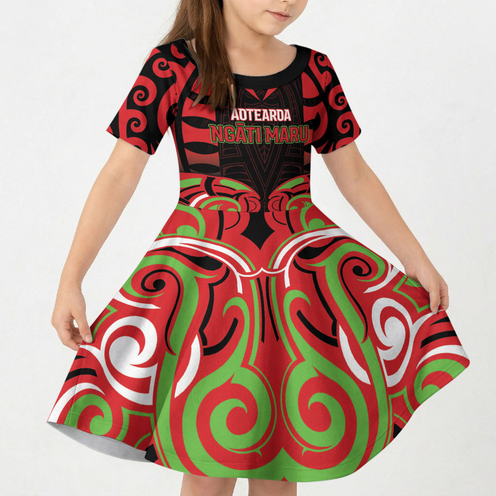 Custom Aotearoa Ngati Maru Kid Short Sleeve Dress New Zealand Traditional Maori Pattern DT05 KID Red - Polynesian Pride
