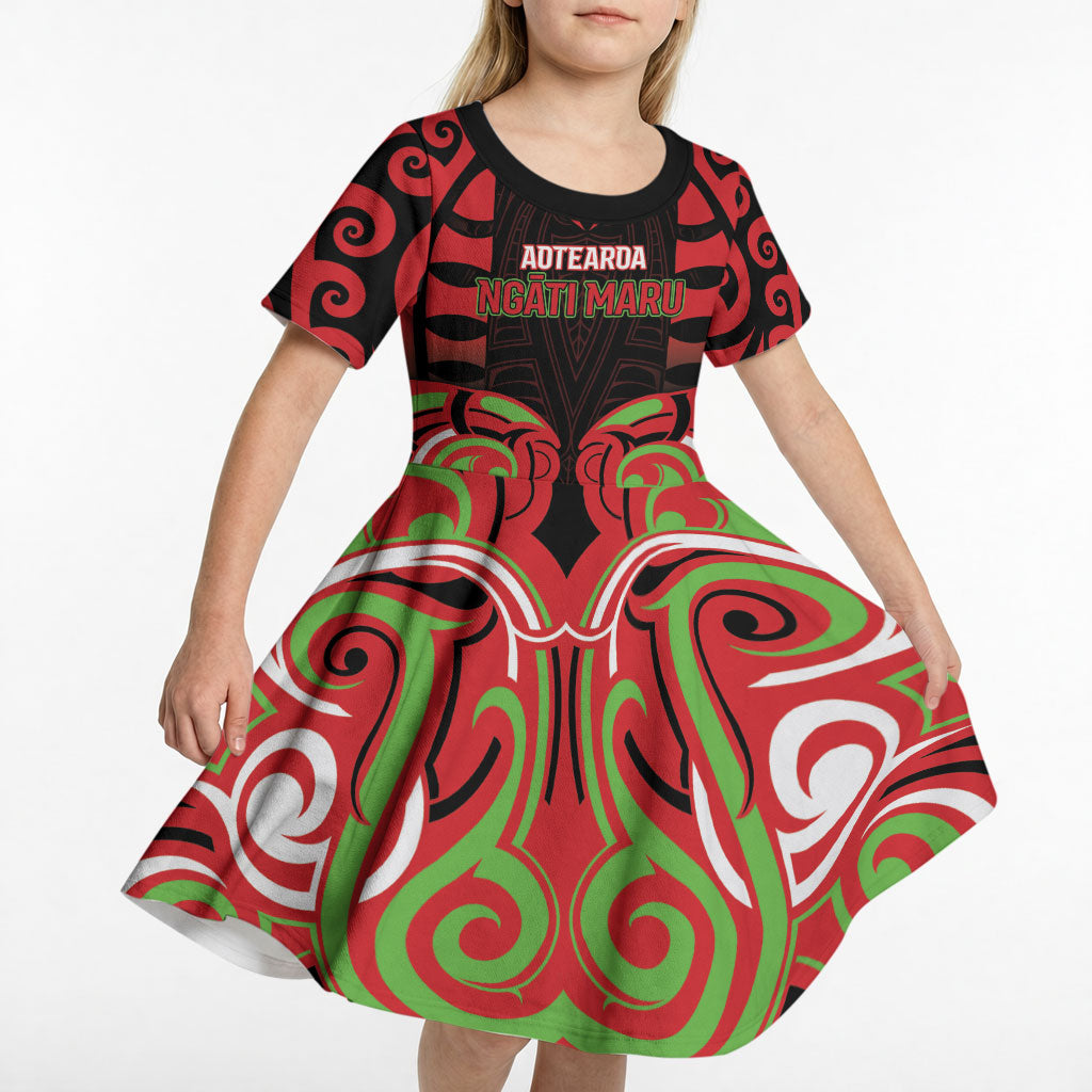 Custom Aotearoa Ngati Maru Kid Short Sleeve Dress New Zealand Traditional Maori Pattern DT05 - Polynesian Pride
