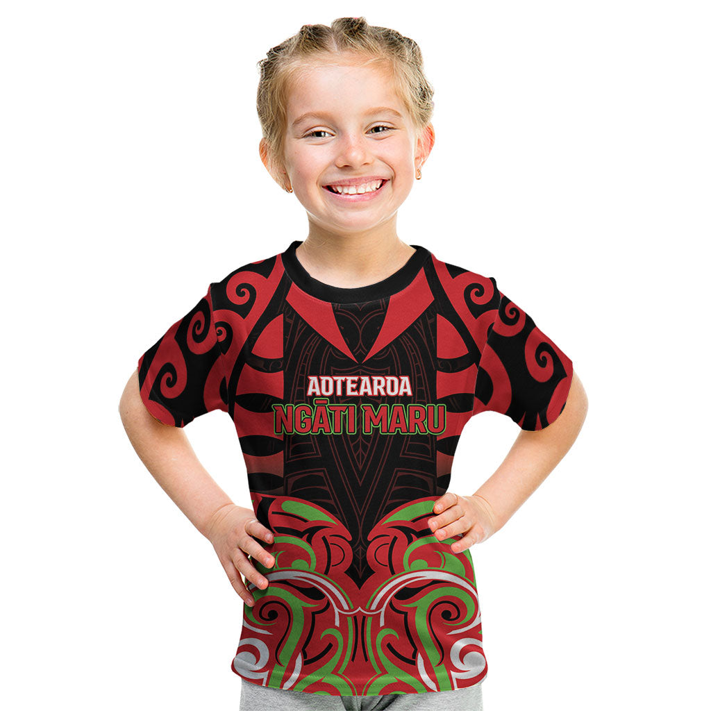 Custom Aotearoa Ngati Maru Kid T Shirt New Zealand Traditional Maori Pattern DT05 Red - Polynesian Pride
