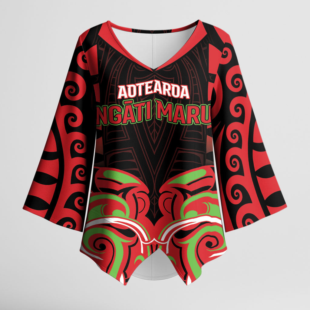 Custom Aotearoa Ngati Maru Kimono Sleeve Blouse New Zealand Traditional Maori Pattern DT05 Female Red - Polynesian Pride