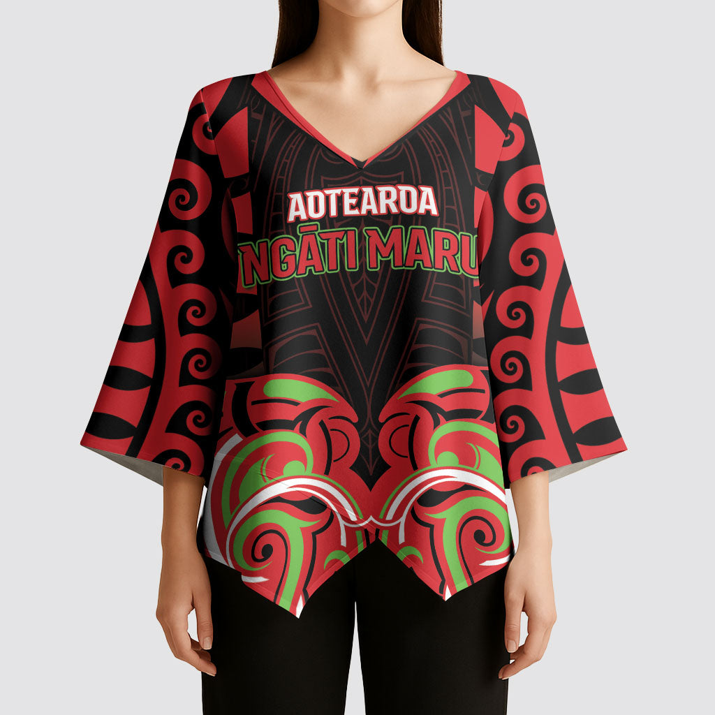 Custom Aotearoa Ngati Maru Kimono Sleeve Blouse New Zealand Traditional Maori Pattern DT05 - Polynesian Pride