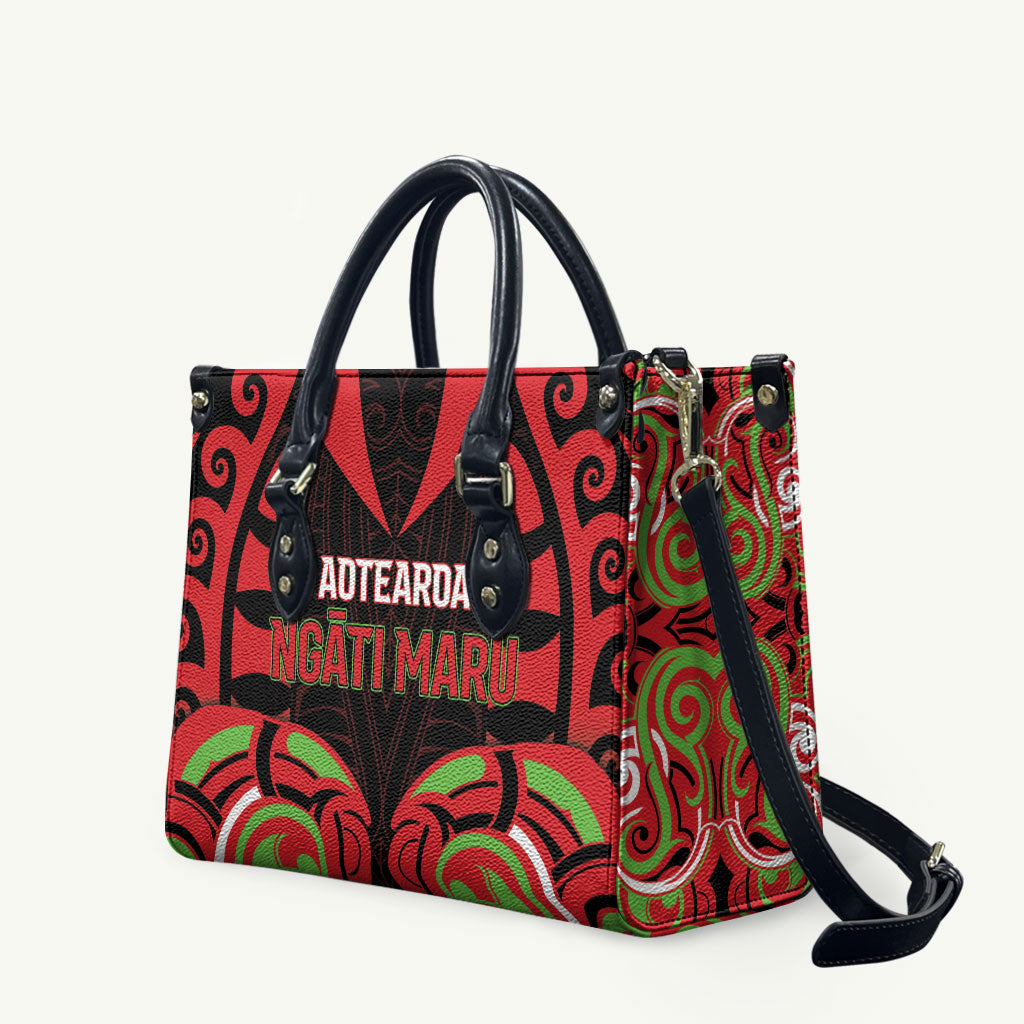 Aotearoa Ngati Maru Leather Bag New Zealand Traditional Maori Pattern DT05 Red - Polynesian Pride