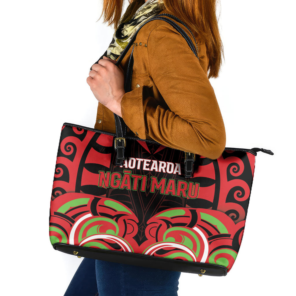 Aotearoa Ngati Maru Leather Tote Bag New Zealand Traditional Maori Pattern DT05 Red - Polynesian Pride