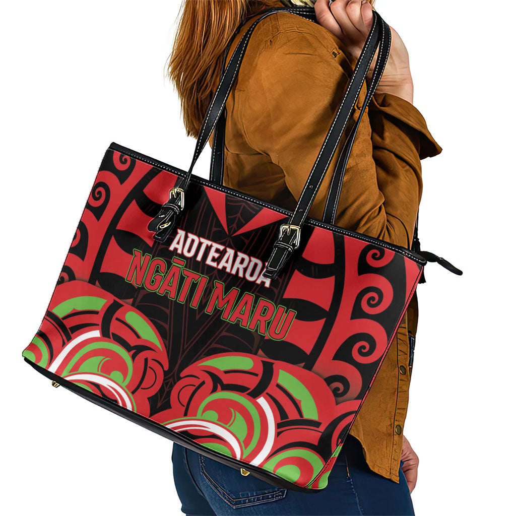 Aotearoa Ngati Maru Leather Tote Bag New Zealand Traditional Maori Pattern DT05 - Polynesian Pride