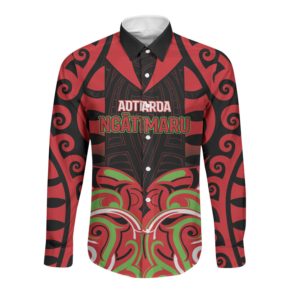 Custom Aotearoa Ngati Maru Long Sleeve Button Shirt New Zealand Traditional Maori Pattern DT05 Unisex Red - Polynesian Pride