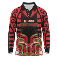 Custom Aotearoa Ngati Maru Long Sleeve Polo Shirt New Zealand Traditional Maori Pattern DT05 Red - Polynesian Pride