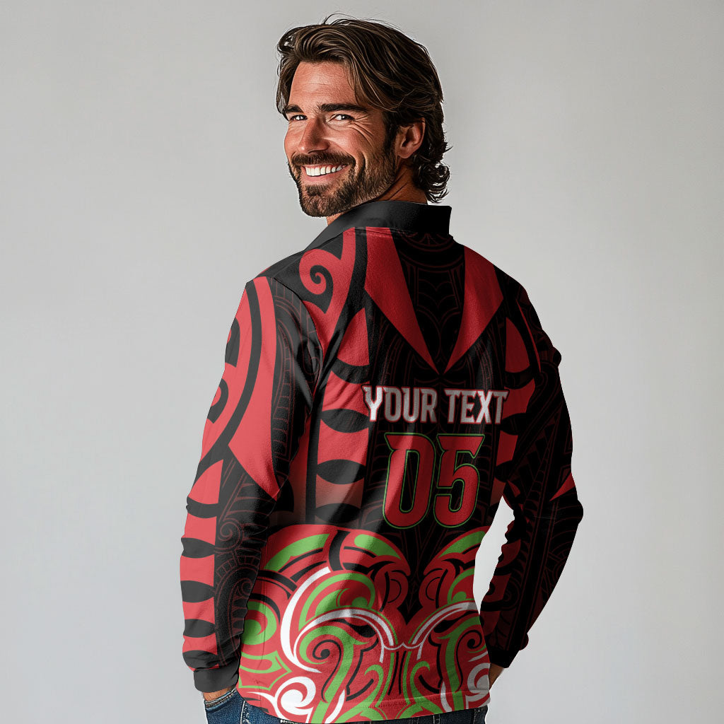 Custom Aotearoa Ngati Maru Long Sleeve Polo Shirt New Zealand Traditional Maori Pattern DT05 - Polynesian Pride