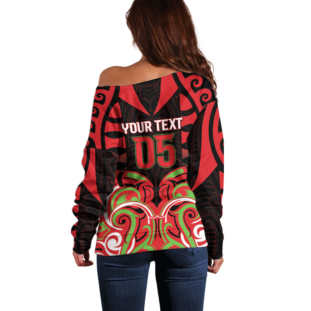 Custom Aotearoa Ngati Maru Off Shoulder Sweater New Zealand Traditional Maori Pattern DT05 - Polynesian Pride