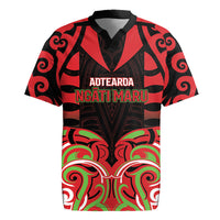 Custom Aotearoa Ngati Maru Rugby Jersey New Zealand Traditional Maori Pattern DT05 Red - Polynesian Pride
