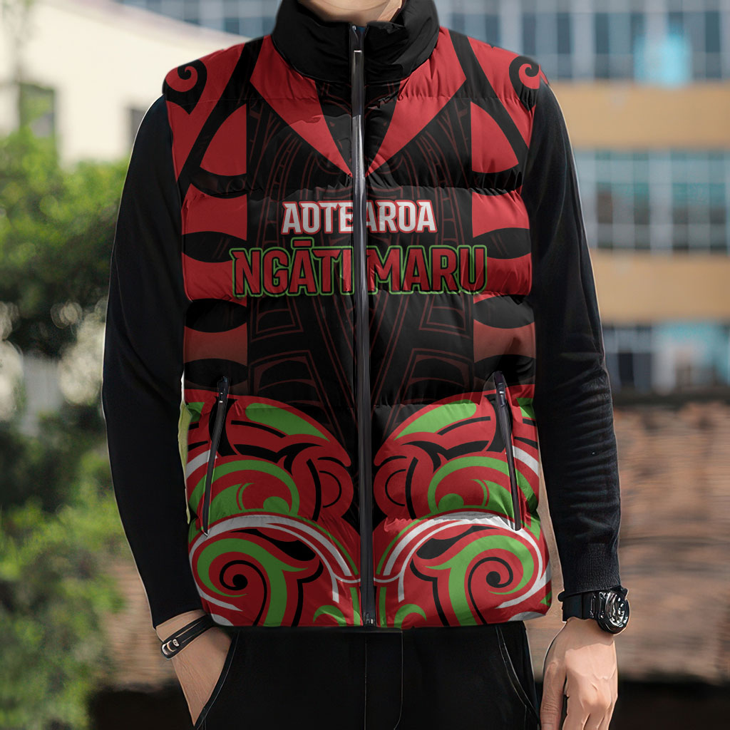 Custom Aotearoa Ngati Maru Sleeveless Puffer Jacket New Zealand Traditional Maori Pattern DT05 - Polynesian Pride