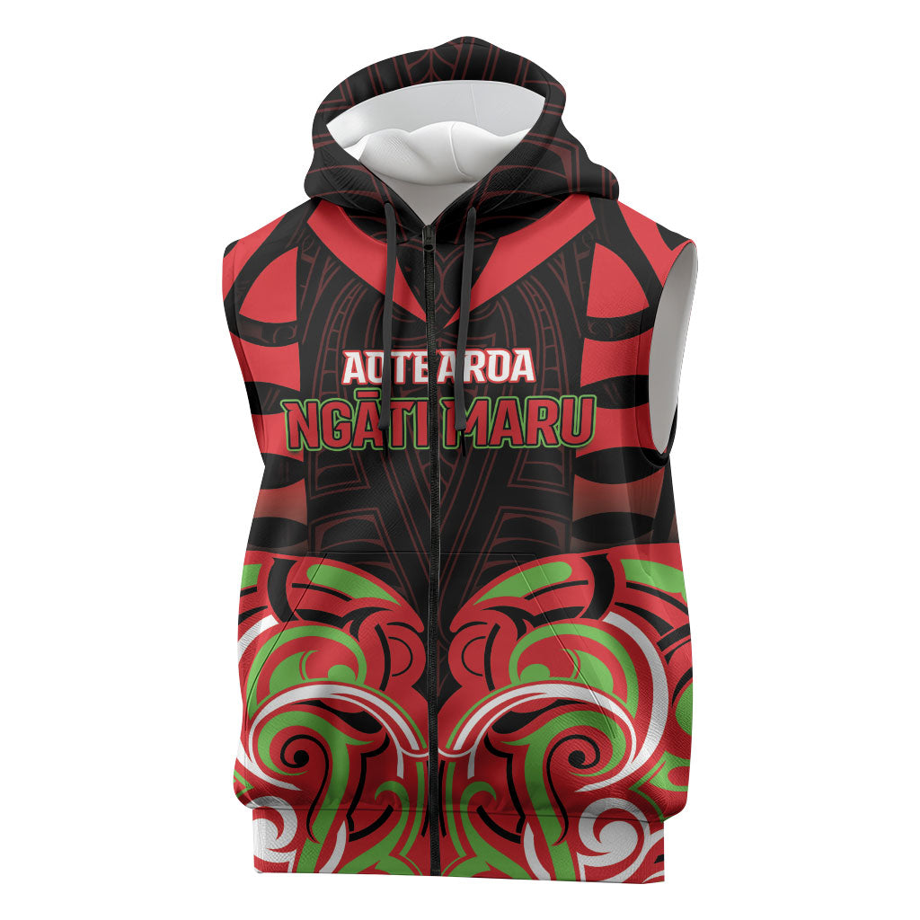 Custom Aotearoa Ngati Maru Sleeveless Zip Hoodie New Zealand Traditional Maori Pattern DT05 Red - Polynesian Pride